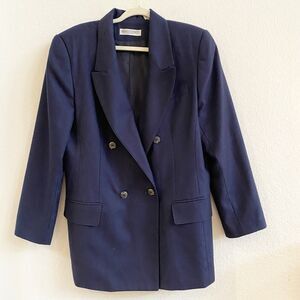 Vintage Amanda Smith Navy Blue ‎ Pure Wool Double Breasted Blazer Jacket size 12